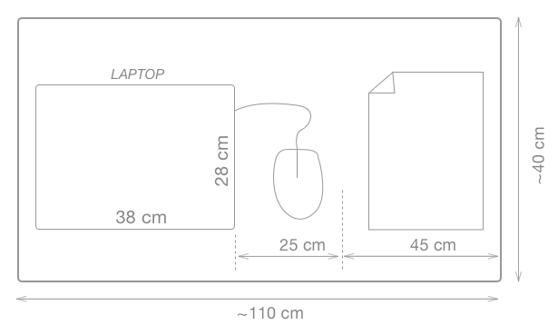 Abmaße Laptop plus Schreibfläche