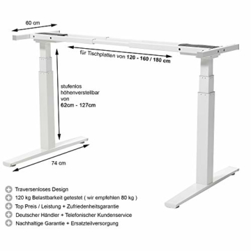 boHo möbelwerkstatt Basic Line elektrisch stufenlos höhenverstellbarer Schreibtisch in Silber mit Gratis Memorysteuerung / Kabelmanagement sowie hochsensiblen Kollisionsschutz und Soft-Start/Stop - 6